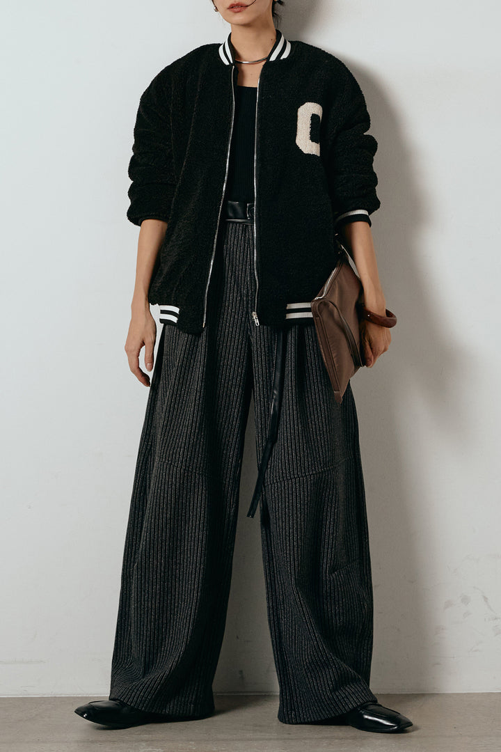 [SET]ロゴスタジャンボアブルゾン+レザーライク配色ストライプパンツ(2set)