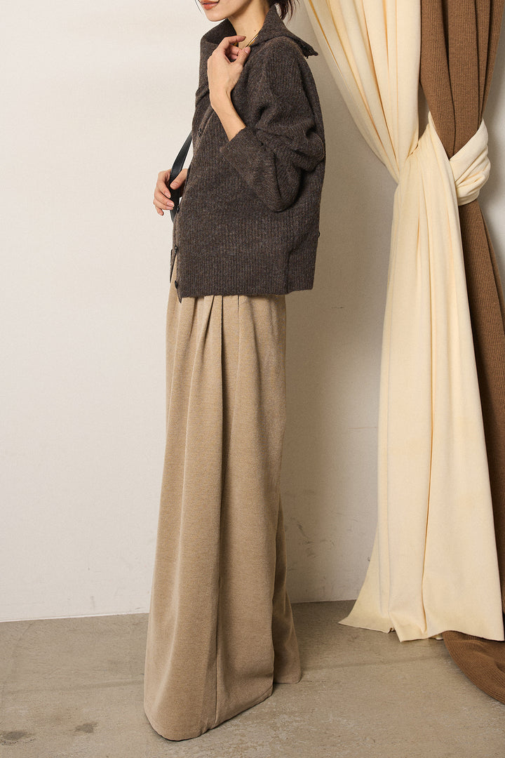 [SET]ボタンデザインネックニットプルオーバー+ベルトループコーデュロイワイドパンツ(2set)