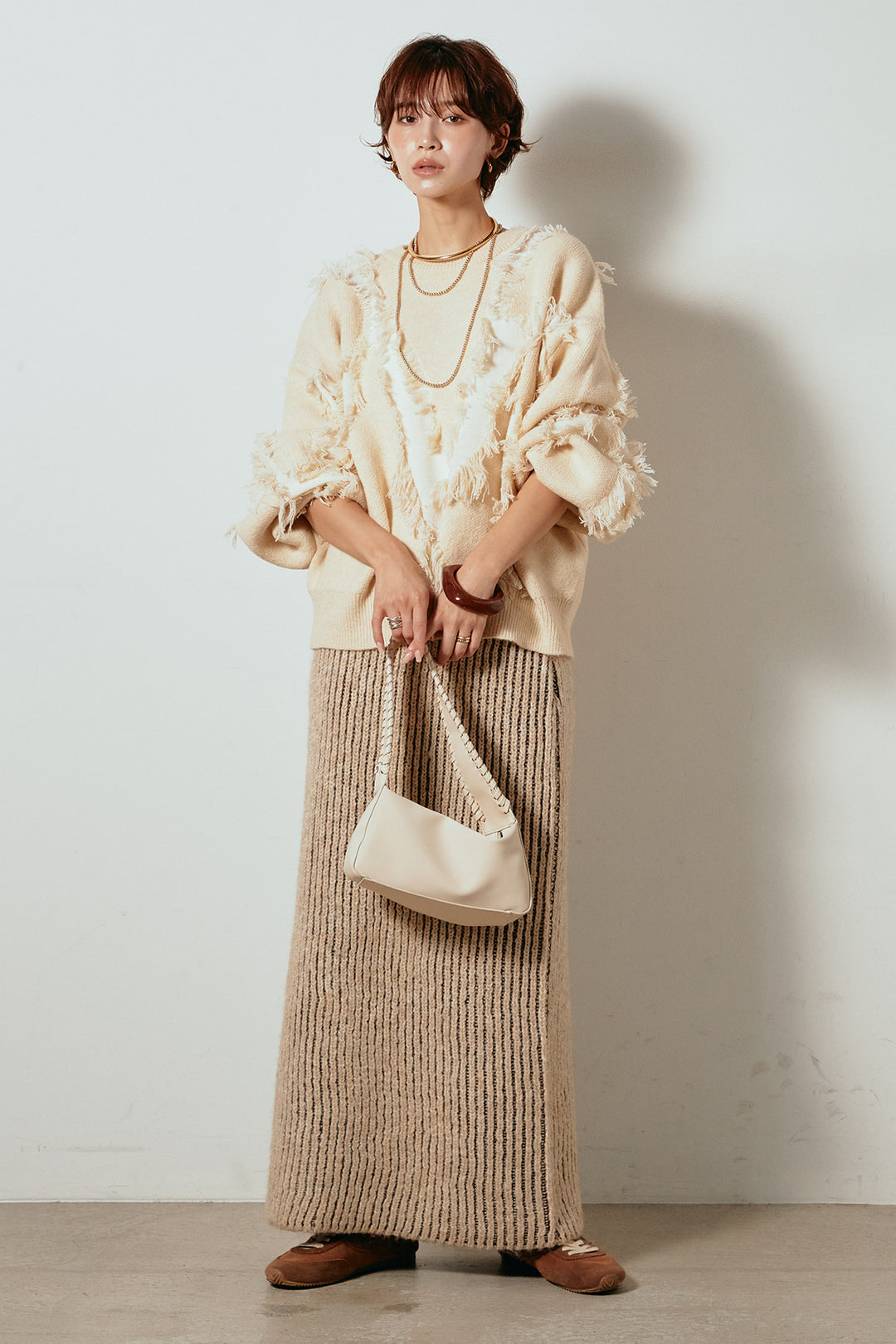 [SET]シャギージャガードニットトップス+アルパカタッチニットタイトスカート(2set)