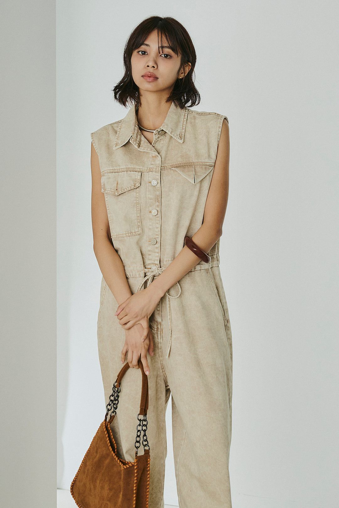 [SET]ケミカルデニムノースリロンパース