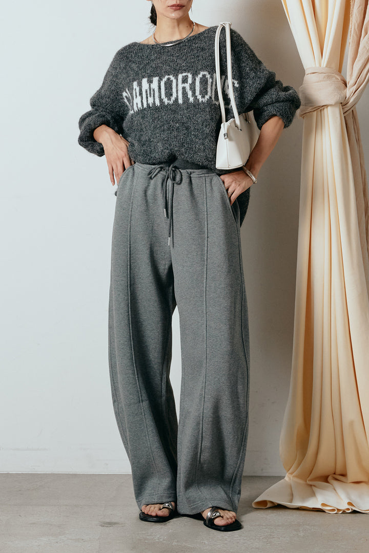 [SET]フロントロゴデザインニットトップス+スウェットワイドカーブパンツ(2set)