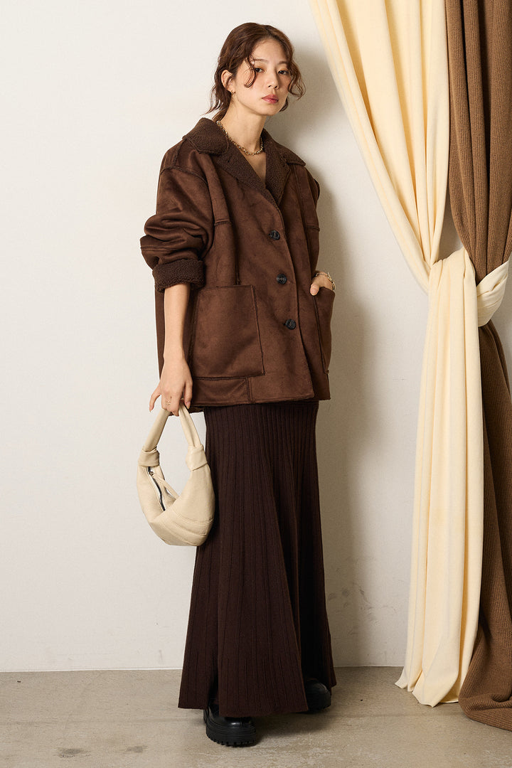 [SET]エコムートンカバーオール+編み地切り替えフレアニットスカート(2set)