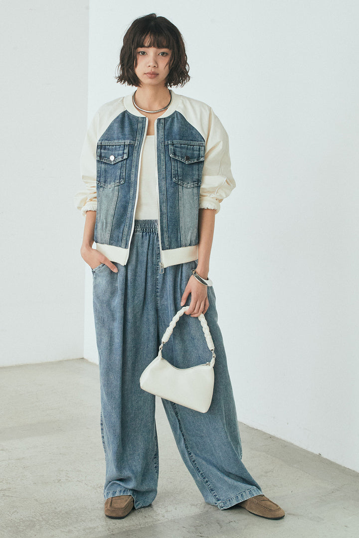 【着回しセット】[SET]テンセルデニムシャツ+テンセルデニムイージーワイドパンツ+ナイロンデニムドッキングブルゾン(3set)