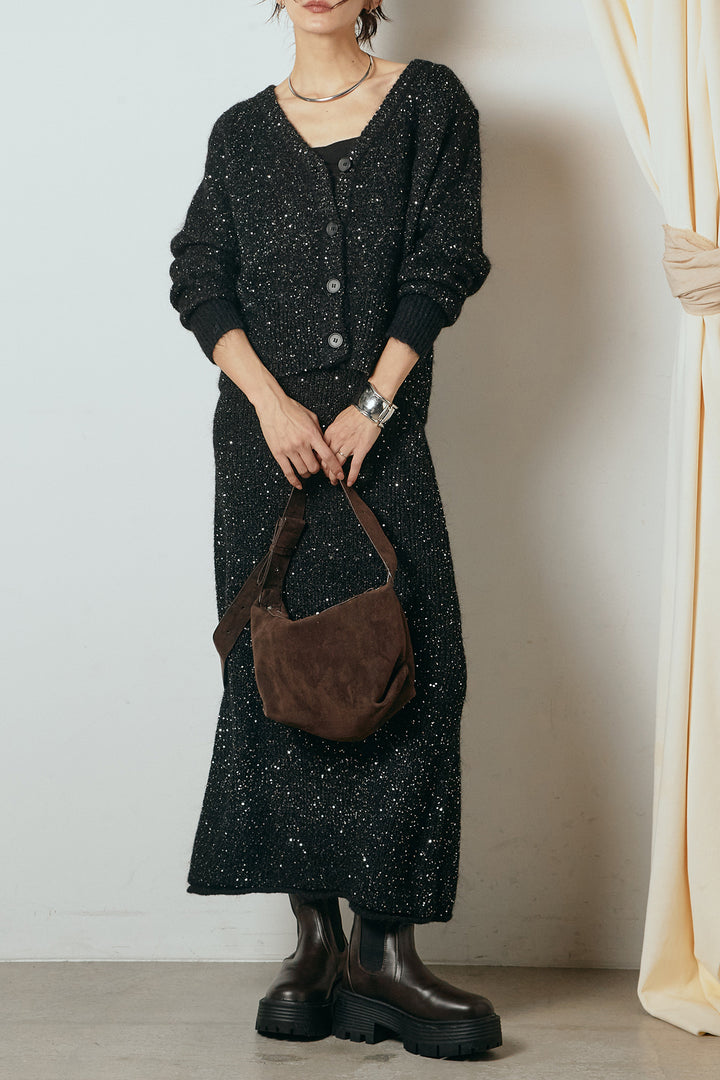 [SET]ミニラメニットカーディガン+ミニラメニットスカート(2set)