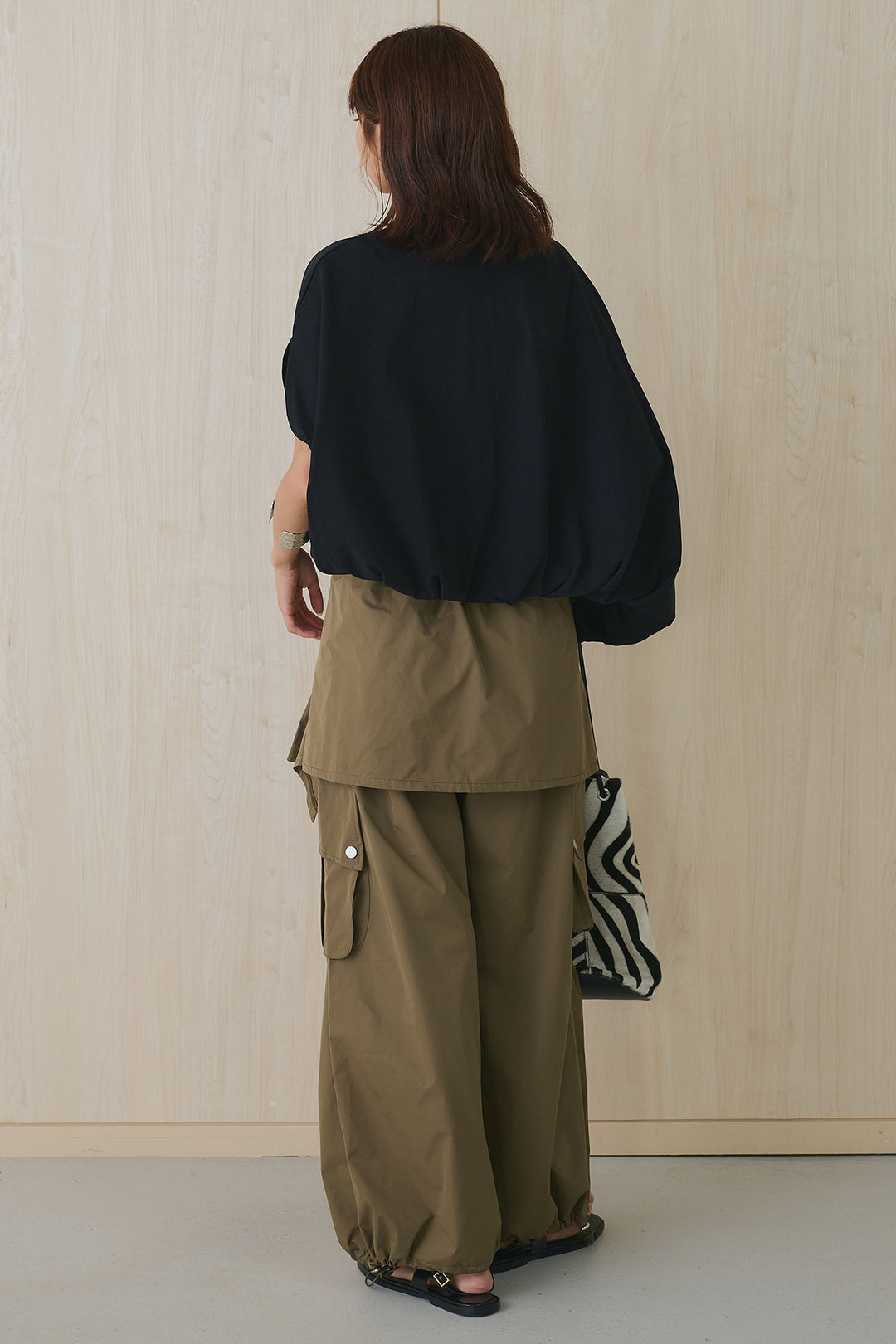 [SET]オーバークロップバルーンカットソー+ウエスト巻き風カーゴパンツ(2set)