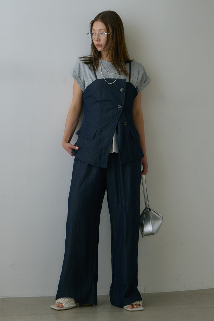 [SET]フロントボタンビスチェSETUP+ネックポーチ付きタックデザインTシャツ(2set)