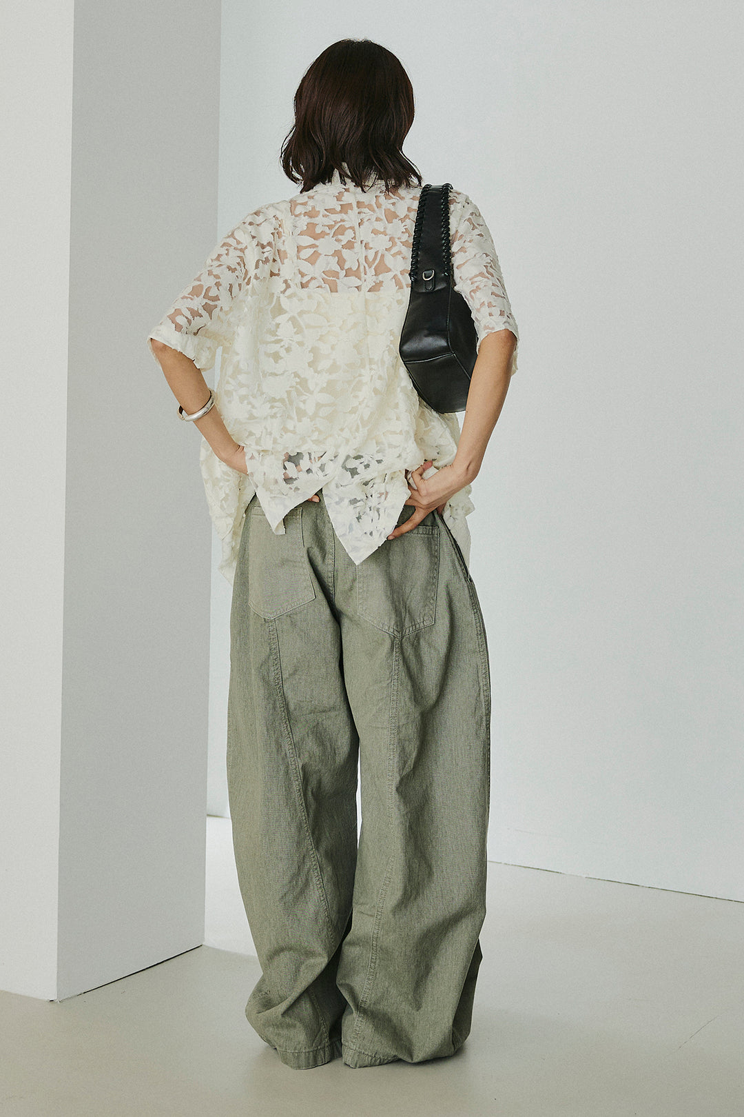 [SET]シアージャガードハーフスリーブテーラードジャケット+サイドベルトカーブワイドパンツ+配色ヘンリーネックタンクトップ(3set)