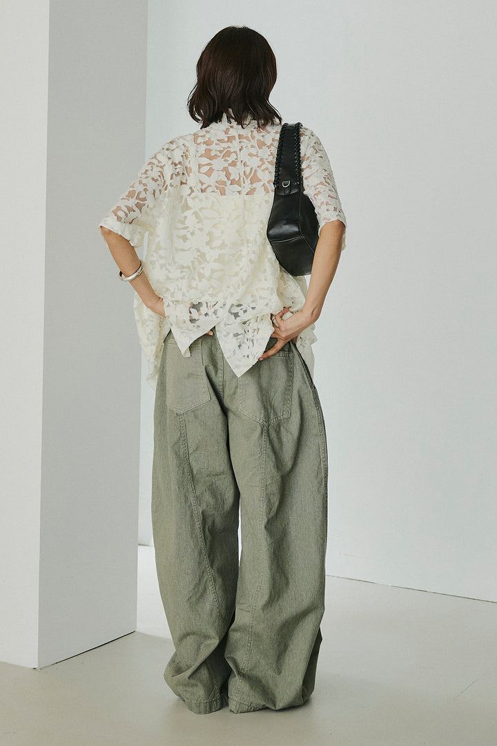 [SET]シアージャガードハーフスリーブテーラードジャケット+サイドベルトカーブワイドパンツ+配色ヘンリーネックタンクトップ(3set)