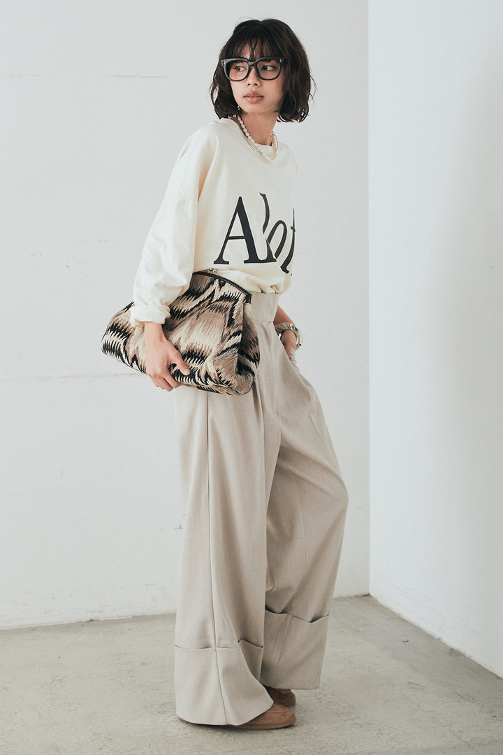 [SET]裾センタードロストロゴプリントワイドTシャツ+センタープレスセミワイドパンツ(2set)