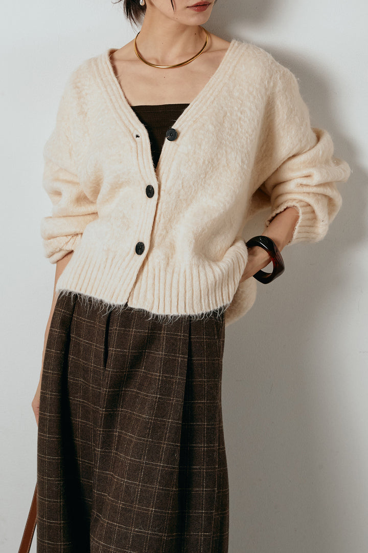 起毛ボタンニットカーディガン/アイボリー
