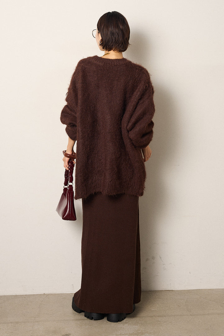 [SET]シャギーニュアンスアニマルニット+リブナローニットスカート(2set)