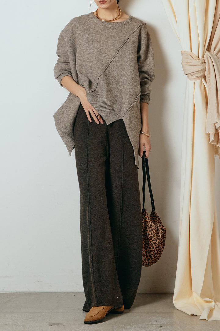 [SET]アシンメトリーデザインニットトップス+センターラインニットパンツ(2set)