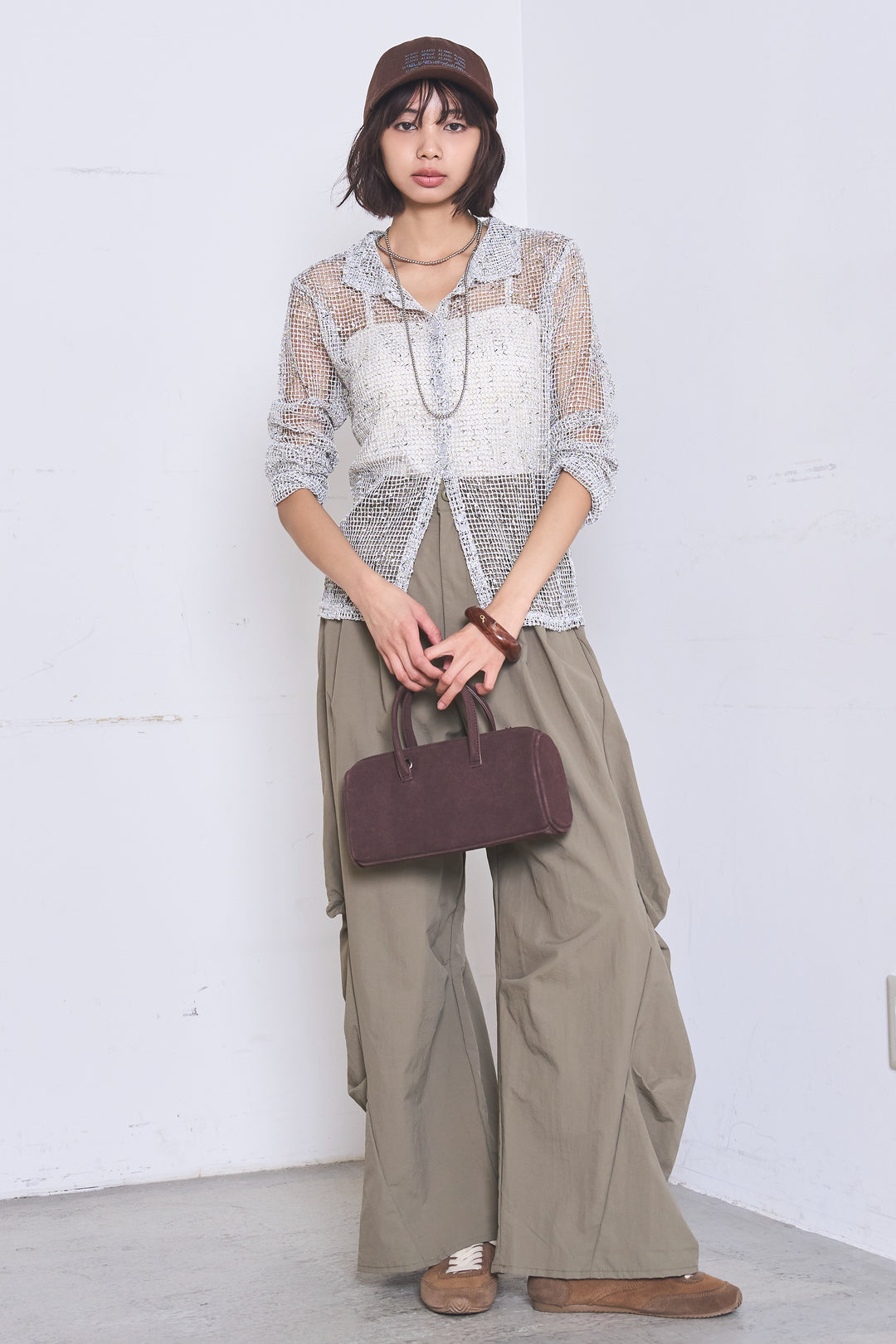 [SET]ネップメッシュポロ襟カーディガン+ドライタフタタックバレルパンツ(2set)