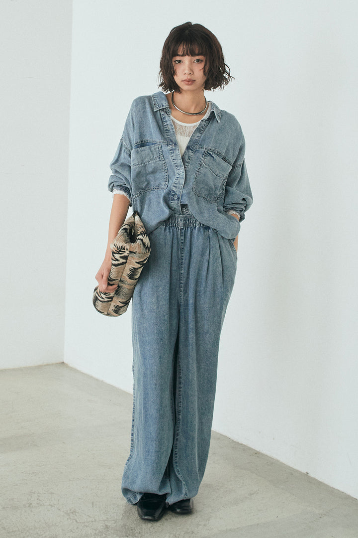 [SET]テンセルデニムシャツ+テンセルデニムイージーワイドパンツ(2set)