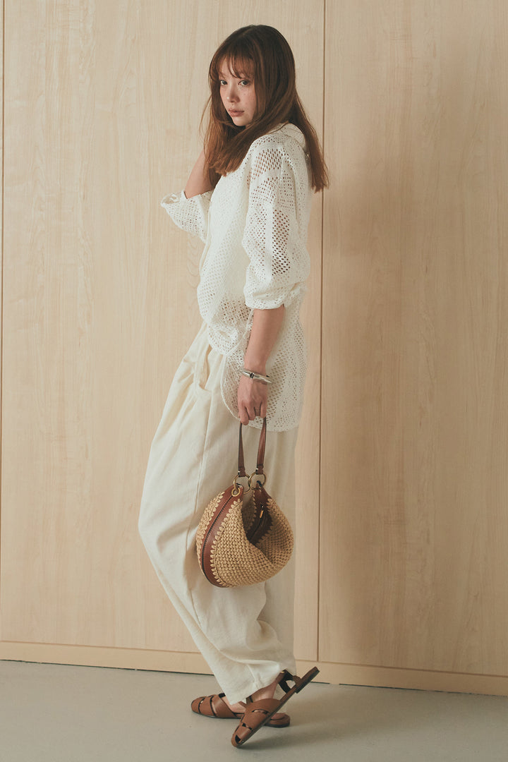 [SET]長袖襟付きレースシャツ+ポケットタックフォルムパンツ(2set)