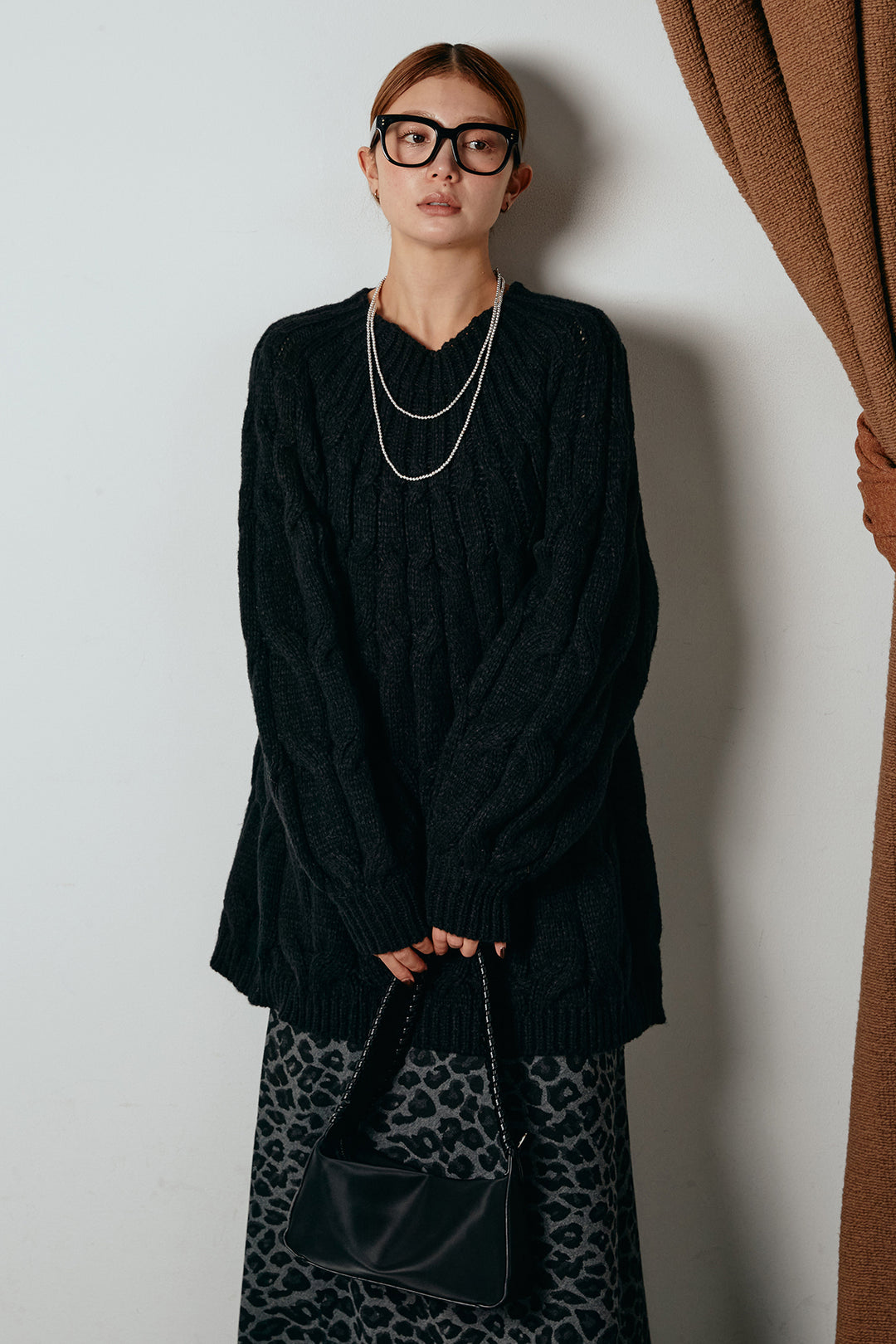 求心柄ニットトップス/ブラック