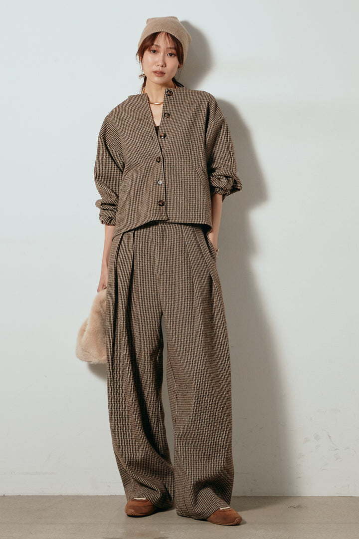 [SET]ノーカラーガンクラブチェックジャケット+ガンクラブチェックタックパンツ(2set)