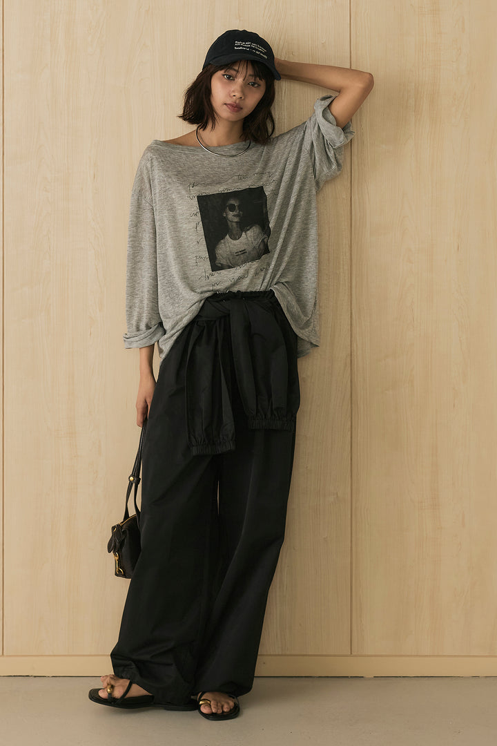 [SET]ヴィンテージグラフィックロンT+合繊ツイルスタンドウエスト巻きジョガーパンツ(2set)