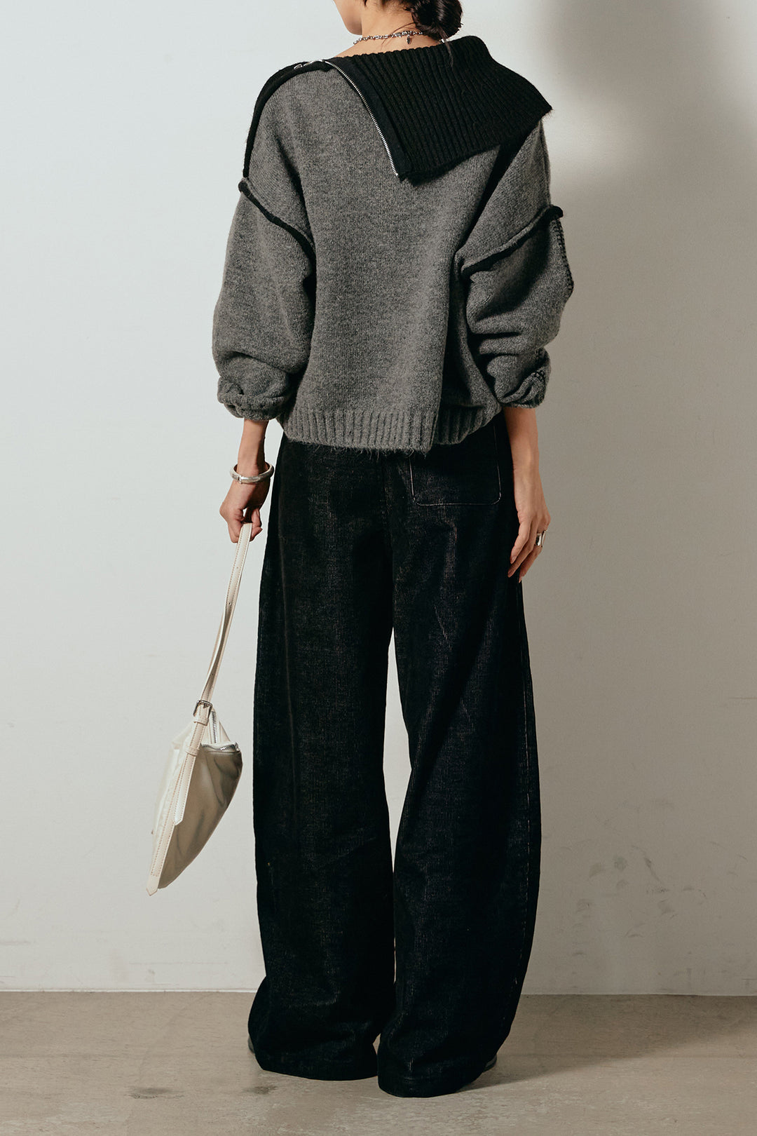 [SET]ハイネックジップデザインニットトップス+フロントタック入りコーデュロイパンツ(2set)