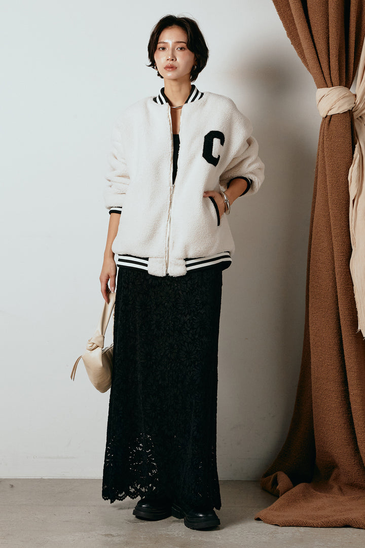 [SET]ロゴスタジャンボアブルゾン+花柄刺繍ベロアフレアスカート(2set)