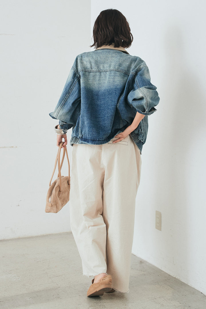 [SET]襟切り替えジップデニムジャケット+綿ツイルアシメサロペット(2set)