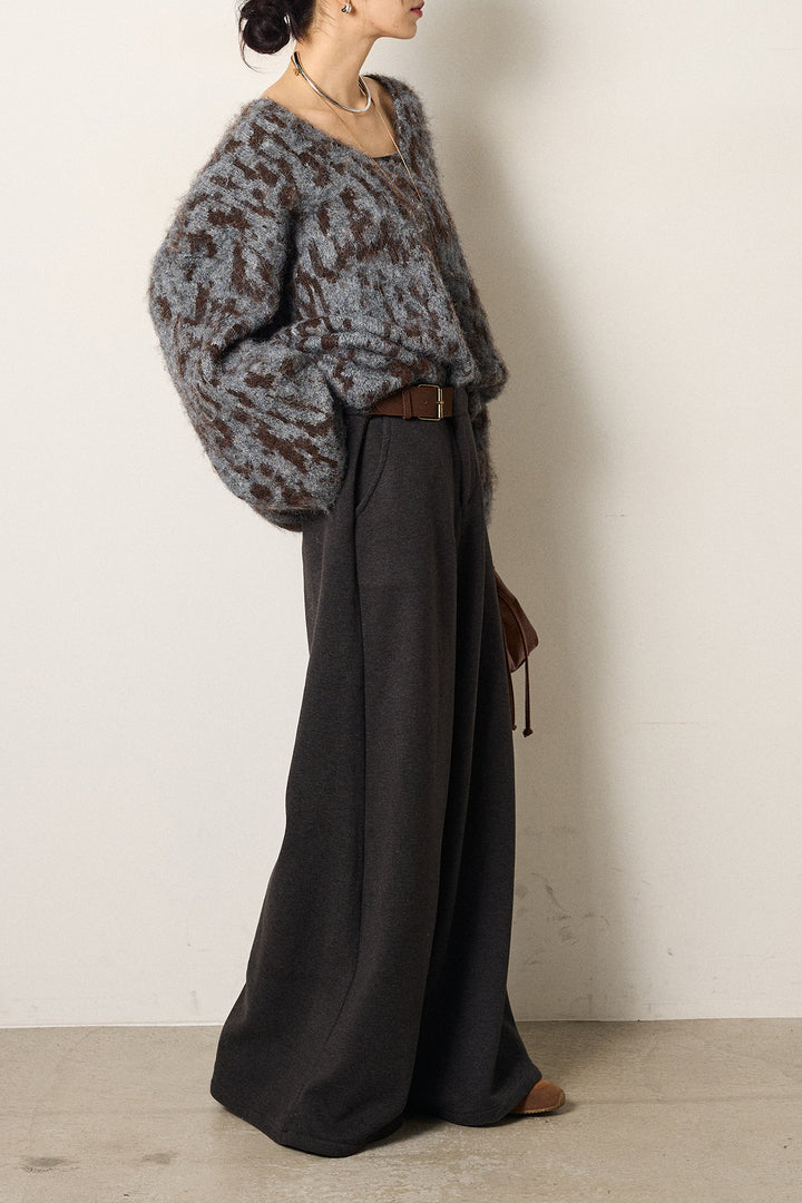 [SET]フラッフィーレオパードシャギーニット+サイドベルトパンツ(2set)
