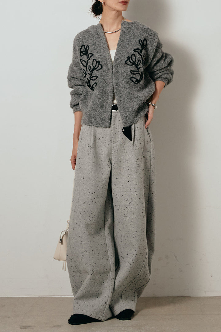 【即納】ベルト付きネップツイードカーブパンツ/グレー