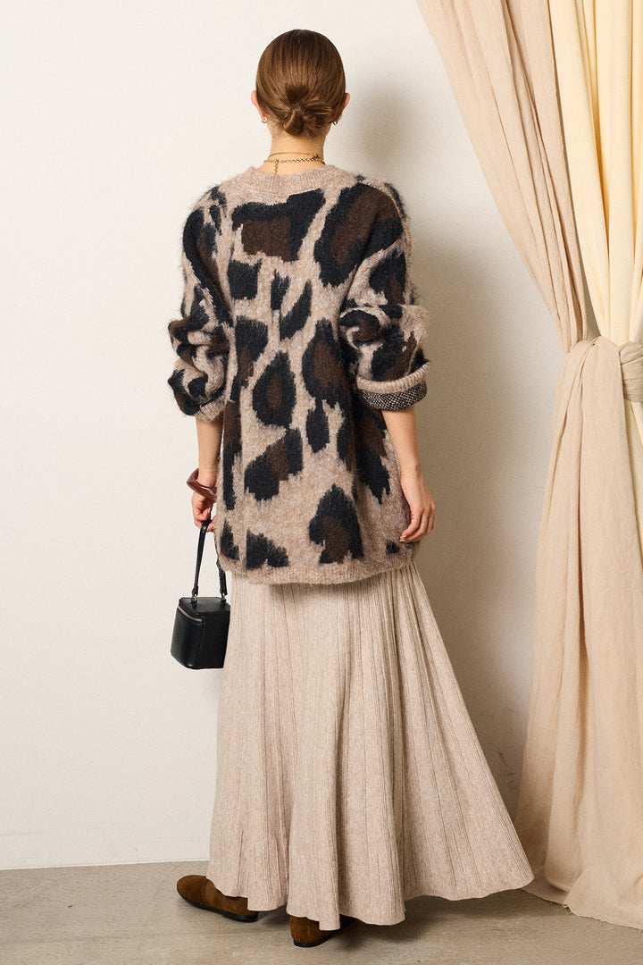 [SET]ルーズアニマルモヘアニットトップス+編み地切り替えフレアニットスカート(2set)