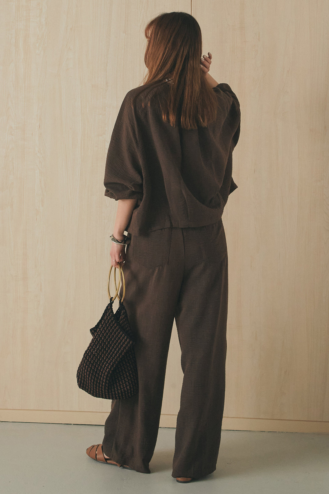 [SET]麻混ノーカラーブルゾン+麻混ウエストドロストパンツ(2set)