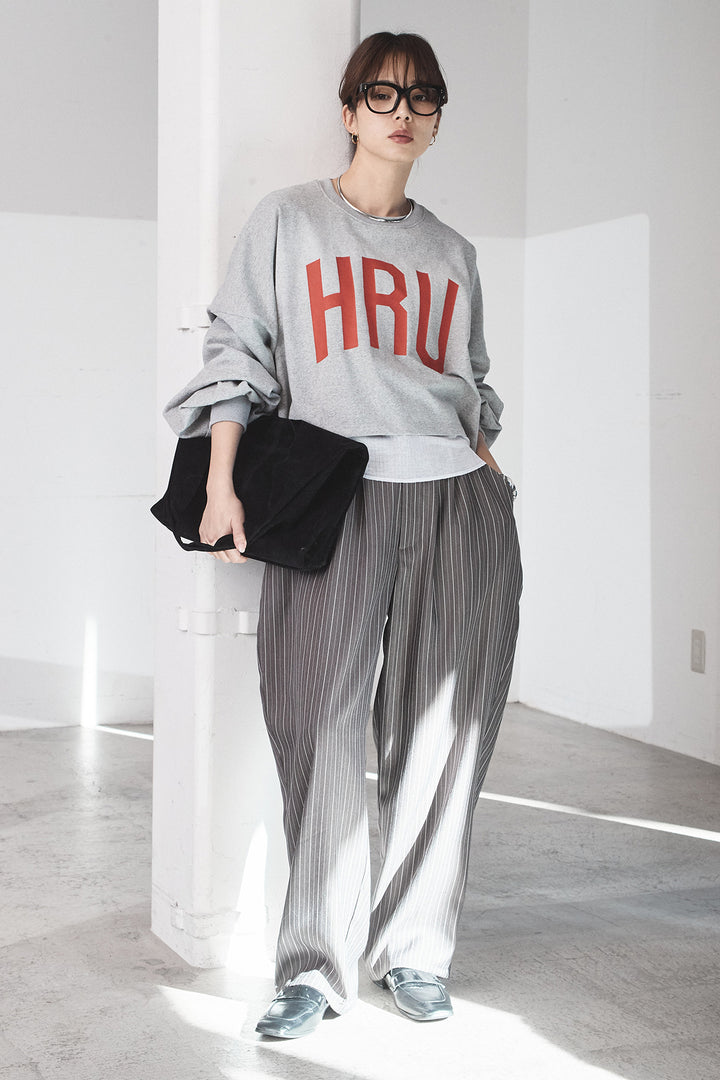 [SET]ビッグロゴHRU袖ボリュームトップス+ヘリンボーンストライプツータックパンツ(2set)