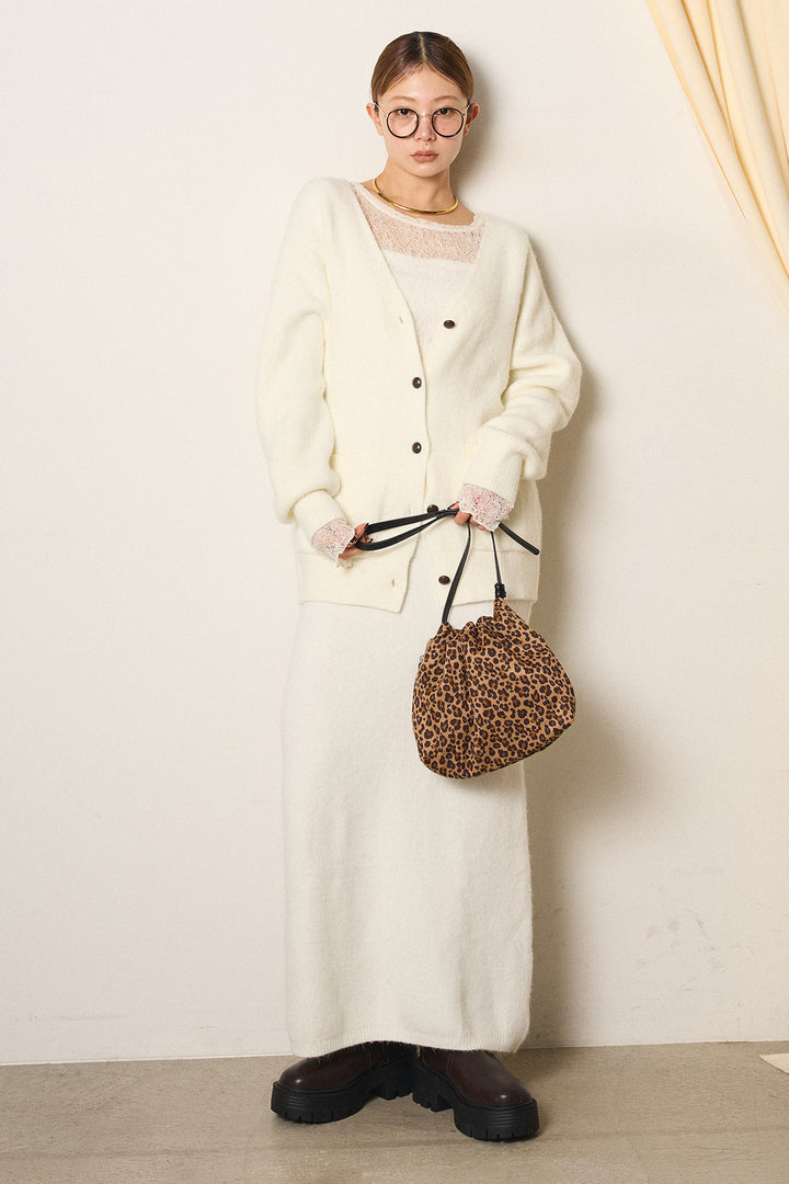 [SET]丸ボタン起毛ニットカーディガン+起毛ニットロングスカート(2set)