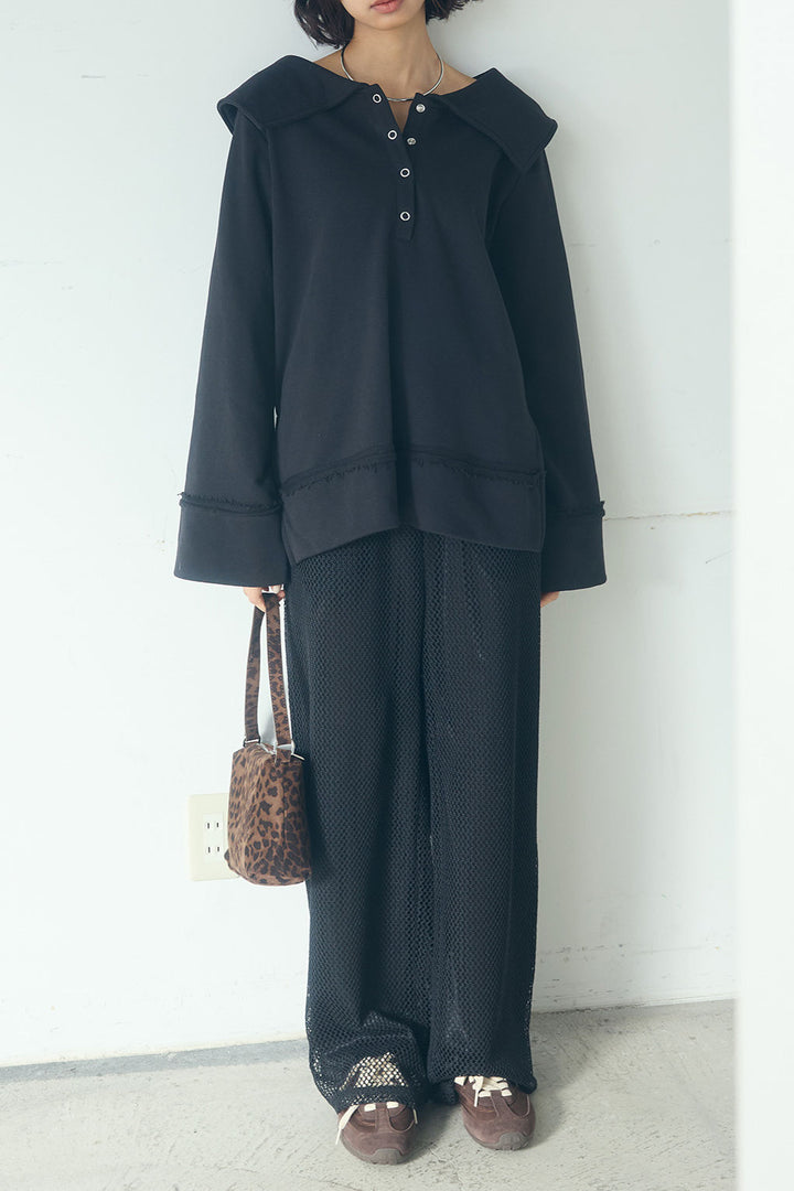 [SET]ビッグカラー2WAYスウェットトップス+メッシュリラックスパンツ(2set)