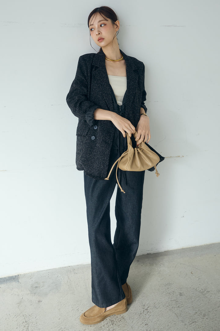 [SET]スラブネップツイードフリンジテーラードジャケット+デニムペプラムコンビネゾン(2set)