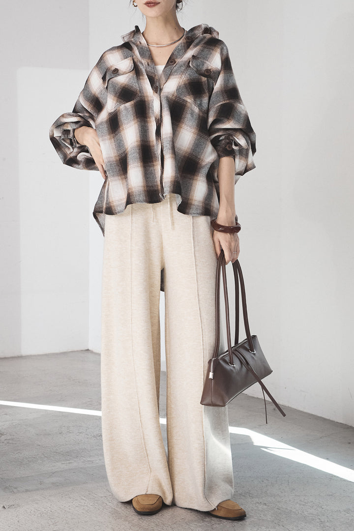 [SET]オンブレーチェックビッグシルエットCPOシャツ+センターラインニットパンツ(2set)