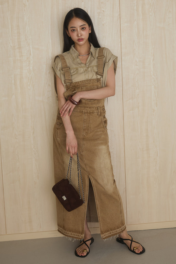 [SET]リヨセルデニムノースリシャツ+センタースリットデニムジャンスカ(2set)