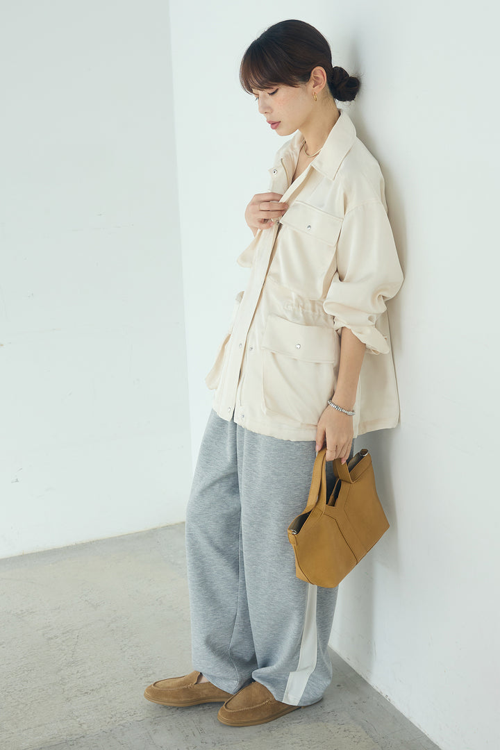 [SET]サテンライトブルゾン+異素材切り替えスウェットパンツ(2set)