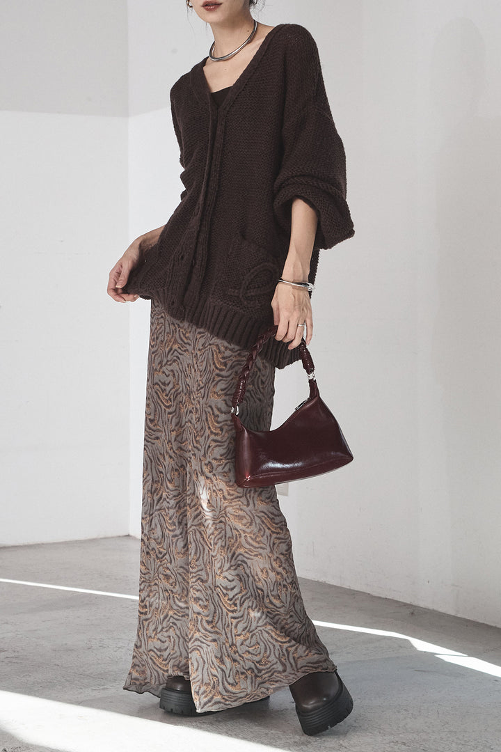 [SET]コード刺繍リラックスニットカーディガン+抽象柄ロングスカート(2set)