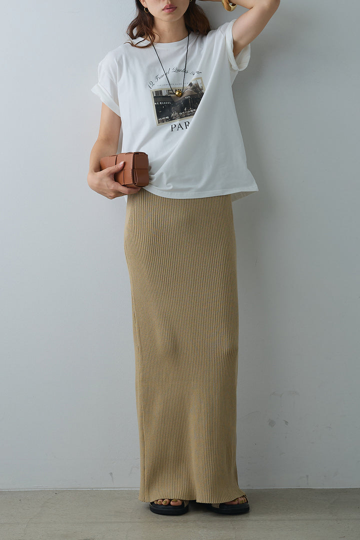 [SET]PARISフォトTシャツ+パッド付きスクエアネックリブニットワンピース(2set)