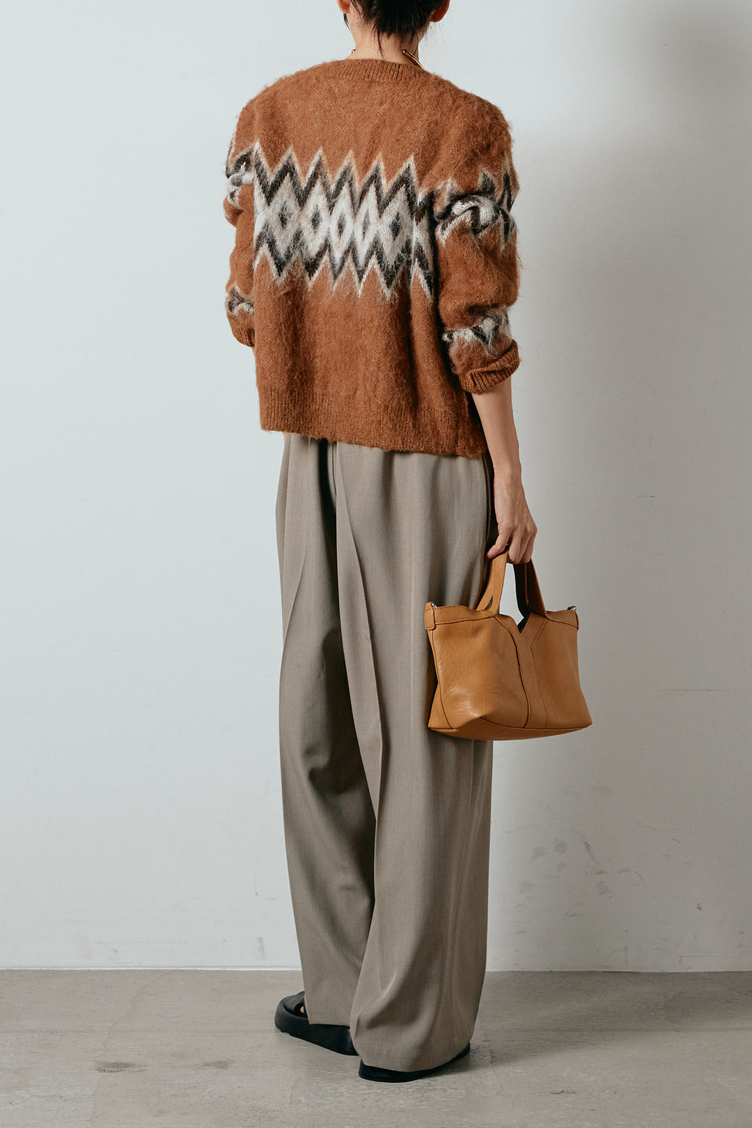 [SET]起毛ノルディック柄ニットカーディガン+ワイドツイルサロペット(2set)