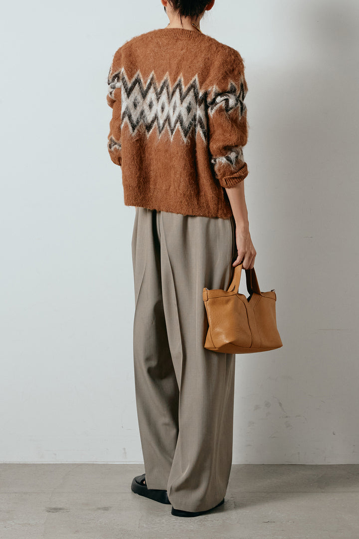 [SET]起毛ノルディック柄ニットカーディガン+ワイドツイルサロペット(2set)