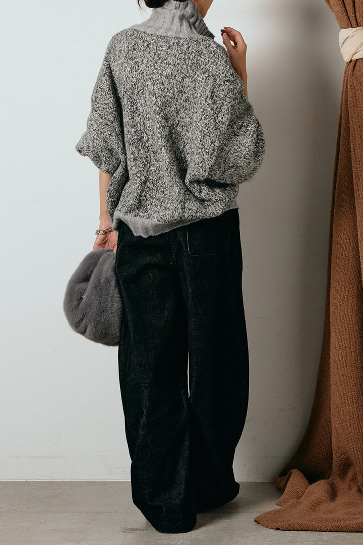 [SET]ハイネックミックスニットカーディガン+フロントタック入りコーデュロイパンツ(2set)