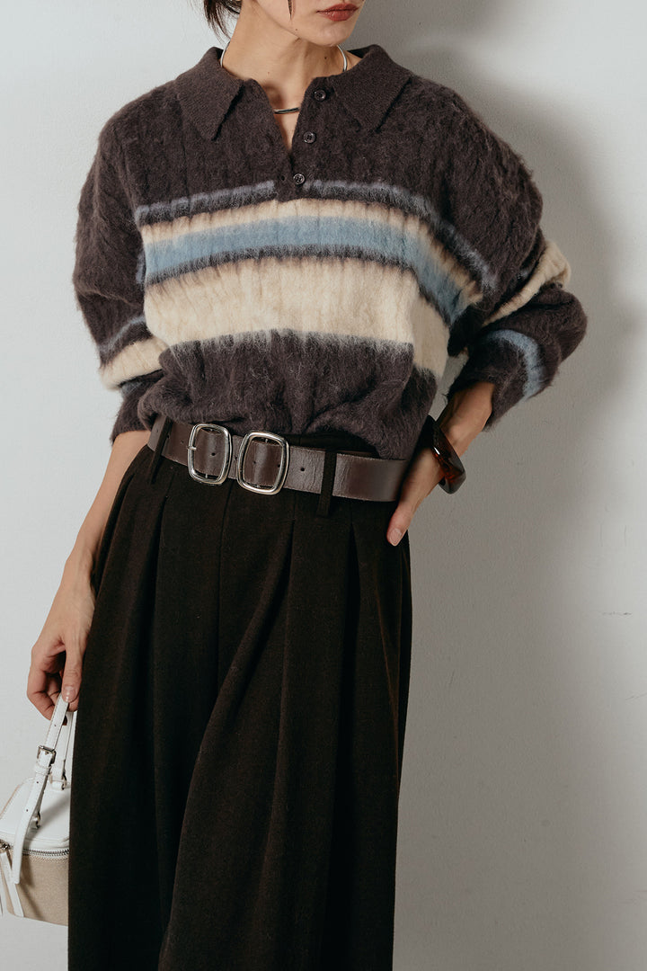 アルパカタッチボーダーポロニット/ブラウン