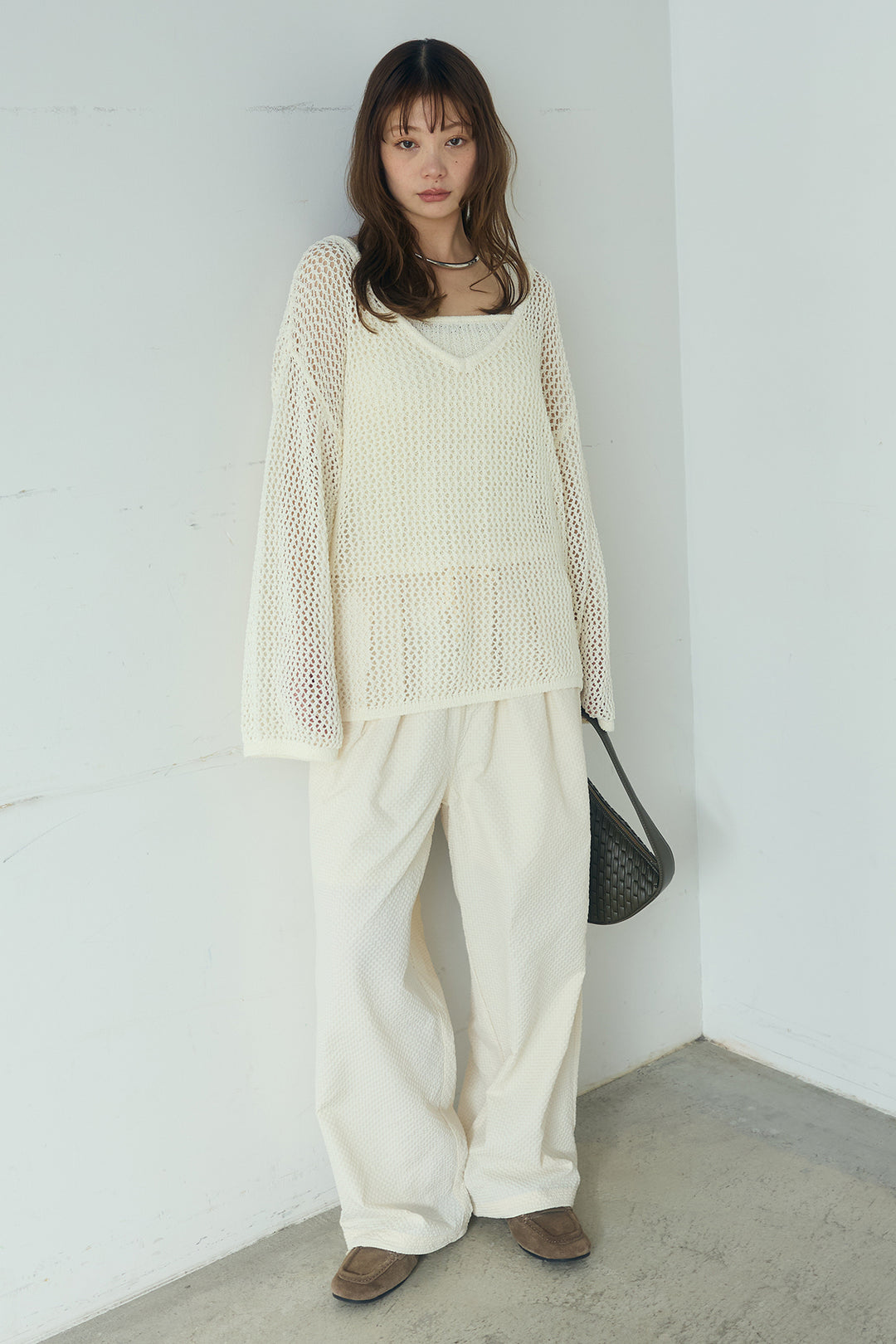 [SET]メッシュ編みビスチェセットVネックプルオーバー+シアサッカーイージーパンツ(2set)