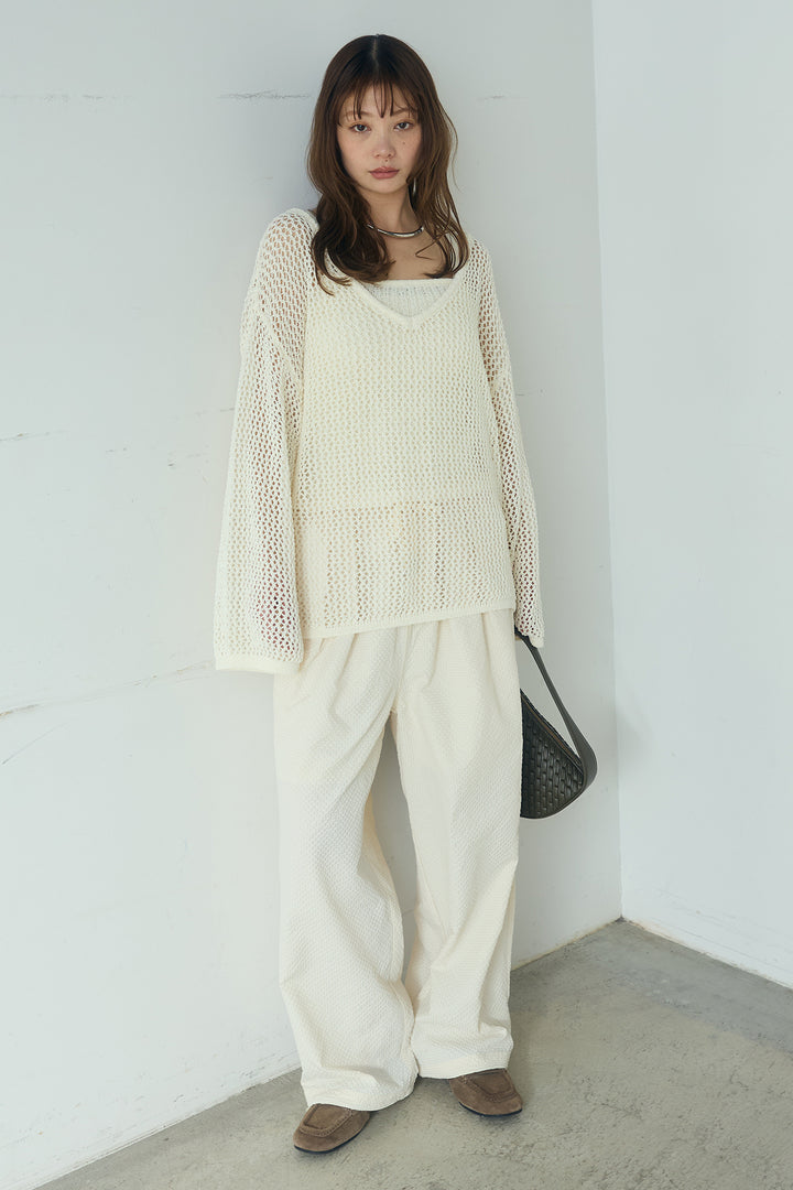 [SET]メッシュ編みビスチェセットVネックプルオーバー+シアサッカーイージーパンツ(2set)