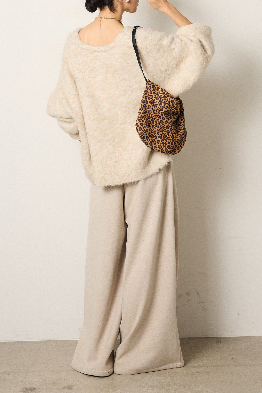 [SET]ウール混透かしロゴニットカーディガン+サイドベルトパンツ(2set)