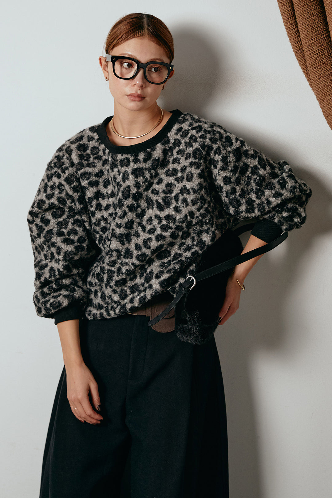 レオパード柄ボアトップス/ブラック
