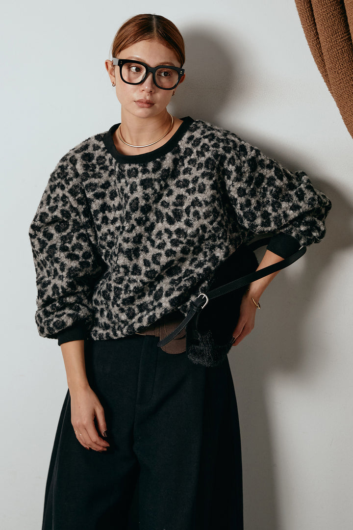 レオパード柄ボアトップス/ブラック