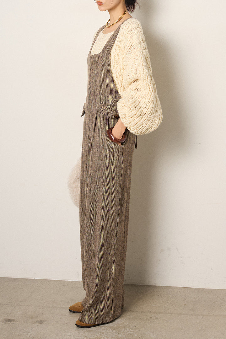 [SET]チャンキースラブニットクロップドプルオーバー+クラシックヘリンボーンサロペット(2set)