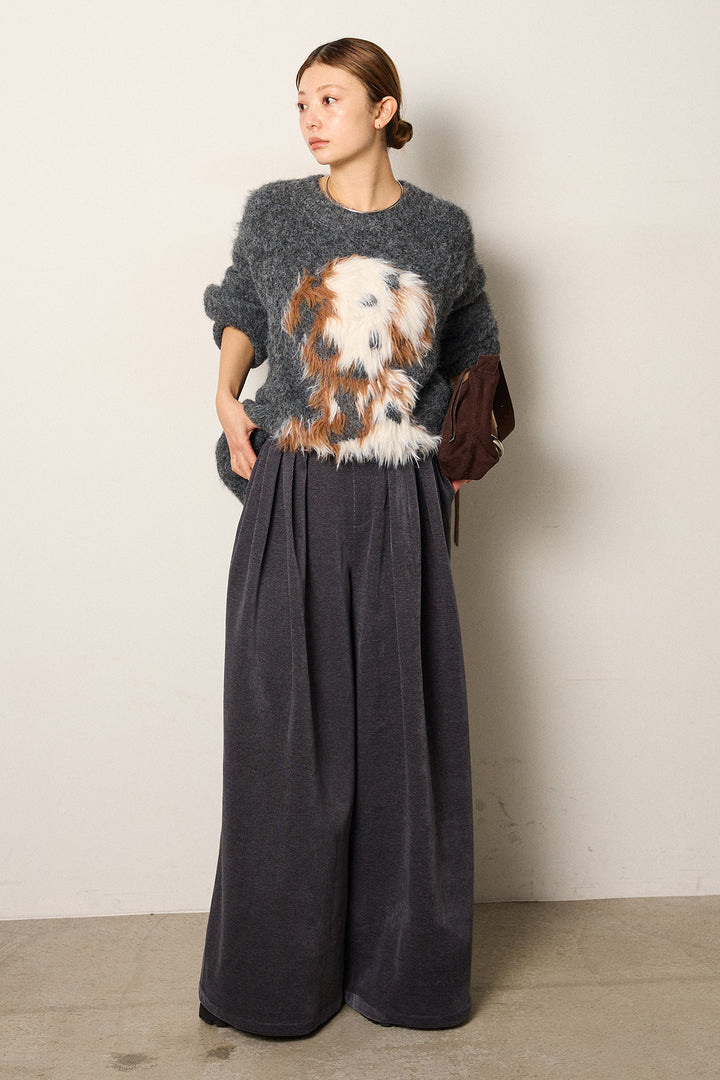 [SET]シャギーニュアンスアニマルニット+ベルトループコーデュロイワイドパンツ(2set)