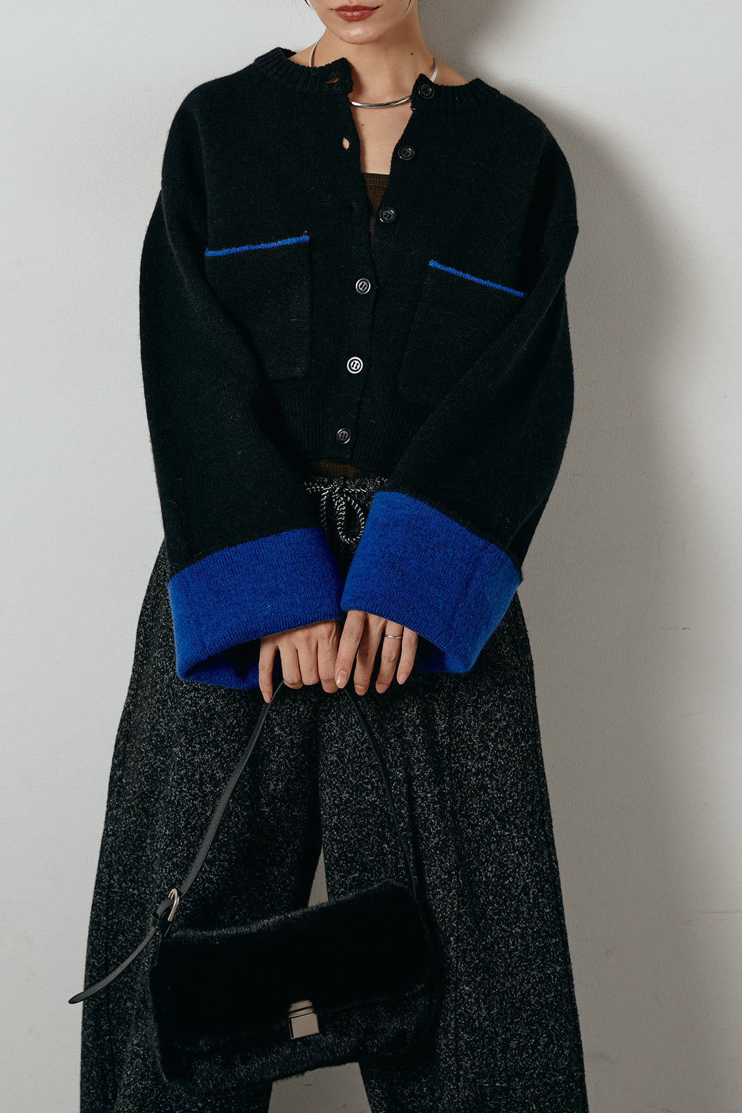 アルパカタッチダブルフェイスカーディガン/ブラック